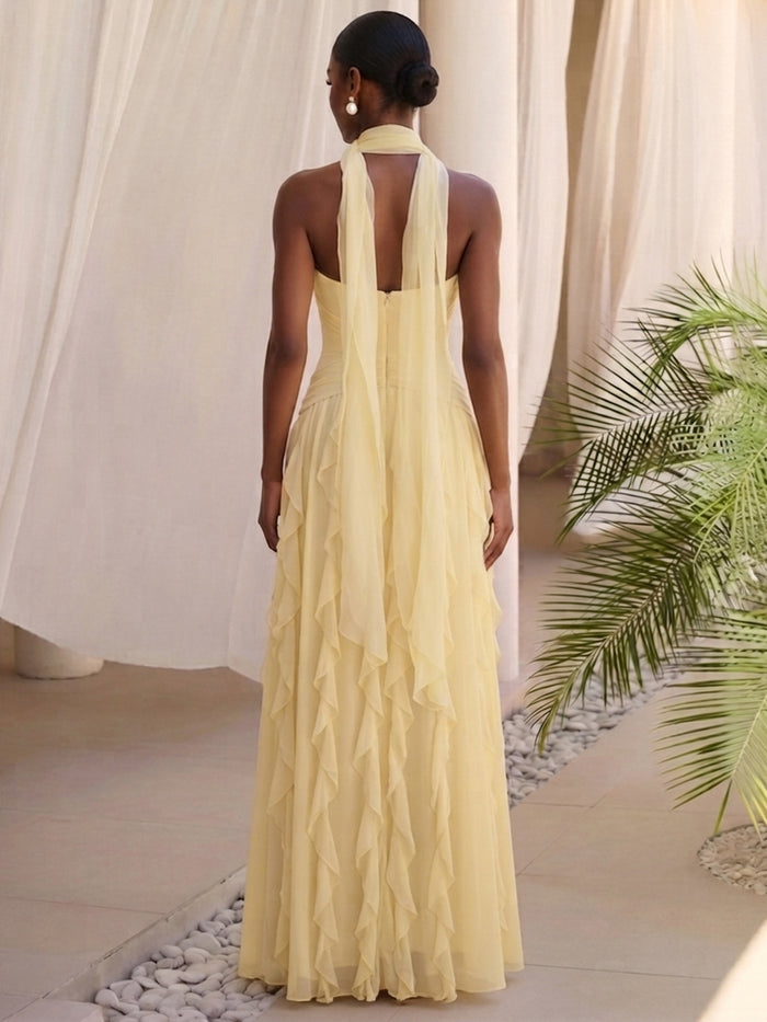 Chiffon A-Line Sweetheart Formal Dresses with Cascading Vertical Ruffles