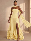 Chiffon A-Line Strapless Formal Dresses with 3D Flowers