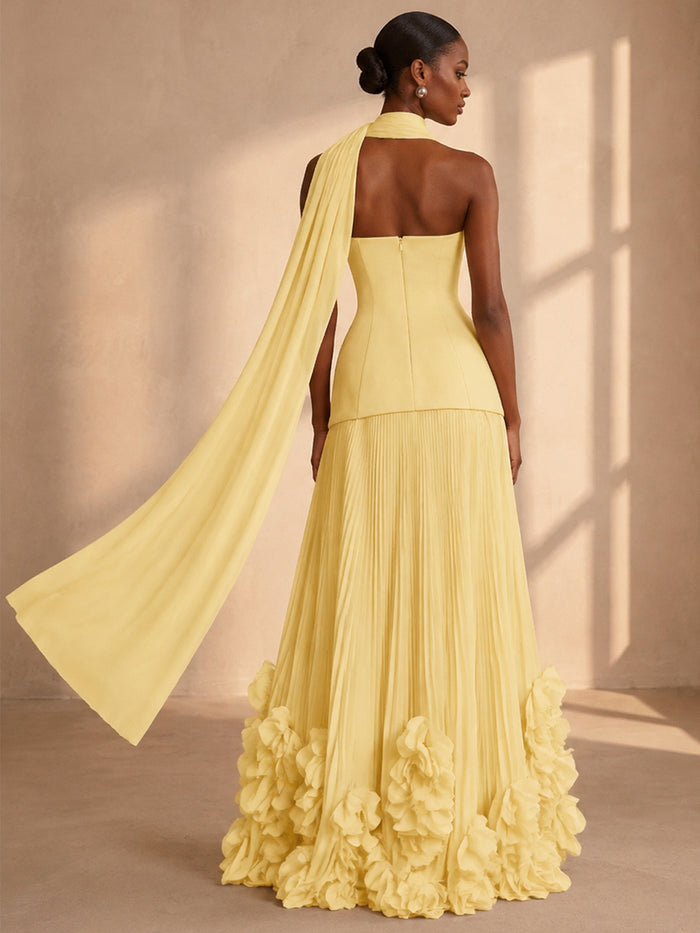 Chiffon A-Line Strapless Formal Dresses with 3D Flowers