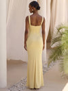 Satin Mermaid Square Neck Formal Dresses with Side Waist Ruched Shaping Detail