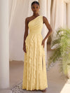Chiffon A-Line One Shoulder Formal Dresses with Cascading Vertical Ruffles