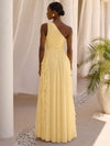Chiffon A-Line One Shoulder Formal Dresses with Cascading Vertical Ruffles
