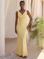 Chiffon Mermaid Cowl Neck Formal Dresses with Side Waist Ruched Shaping Detail
