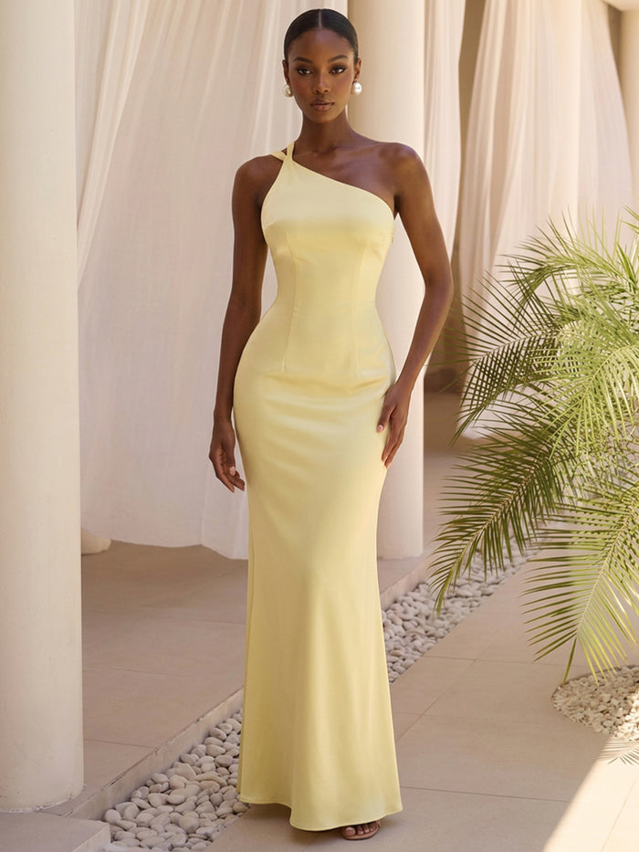 Satin Mermaid Formal Dresses with Stylish One-Shoulder Knotted Strap Design