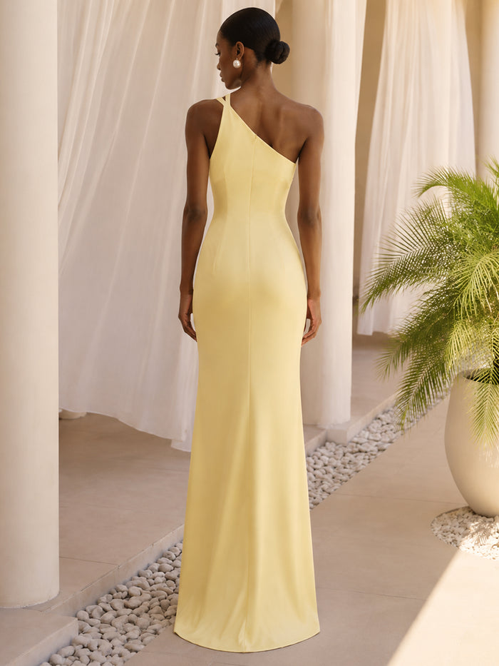 Satin Mermaid Formal Dresses with Stylish One-Shoulder Knotted Strap Design