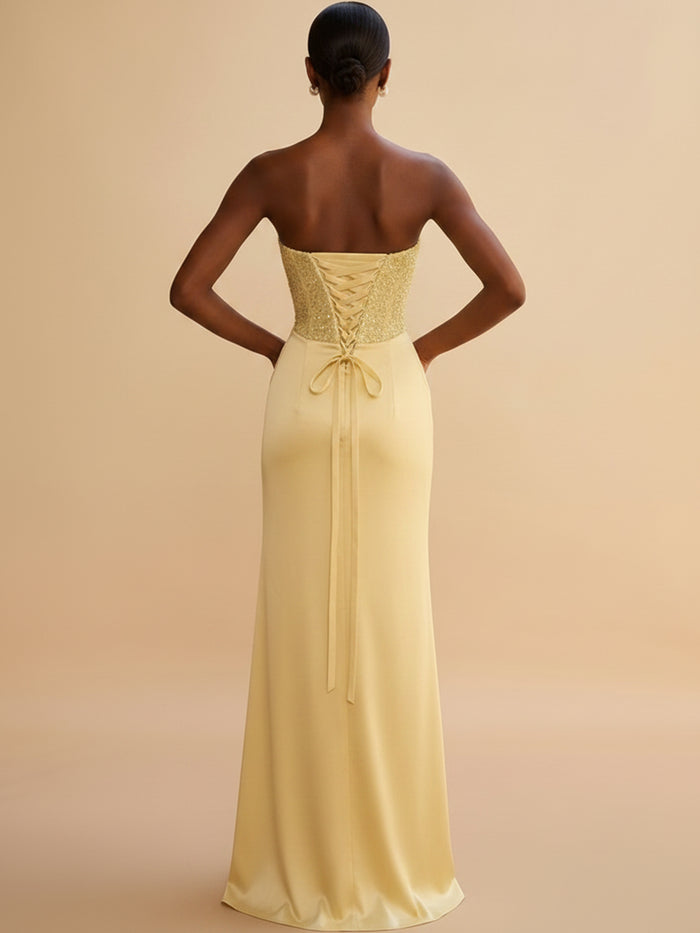 Satin Mermaid Sweetheart Formal Dresses with Sparkling Full‑Sequin Strapless Corset Bodice