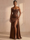 Satin Mermaid Strapless Formal Dresses with Flowing Side Satin Sash
