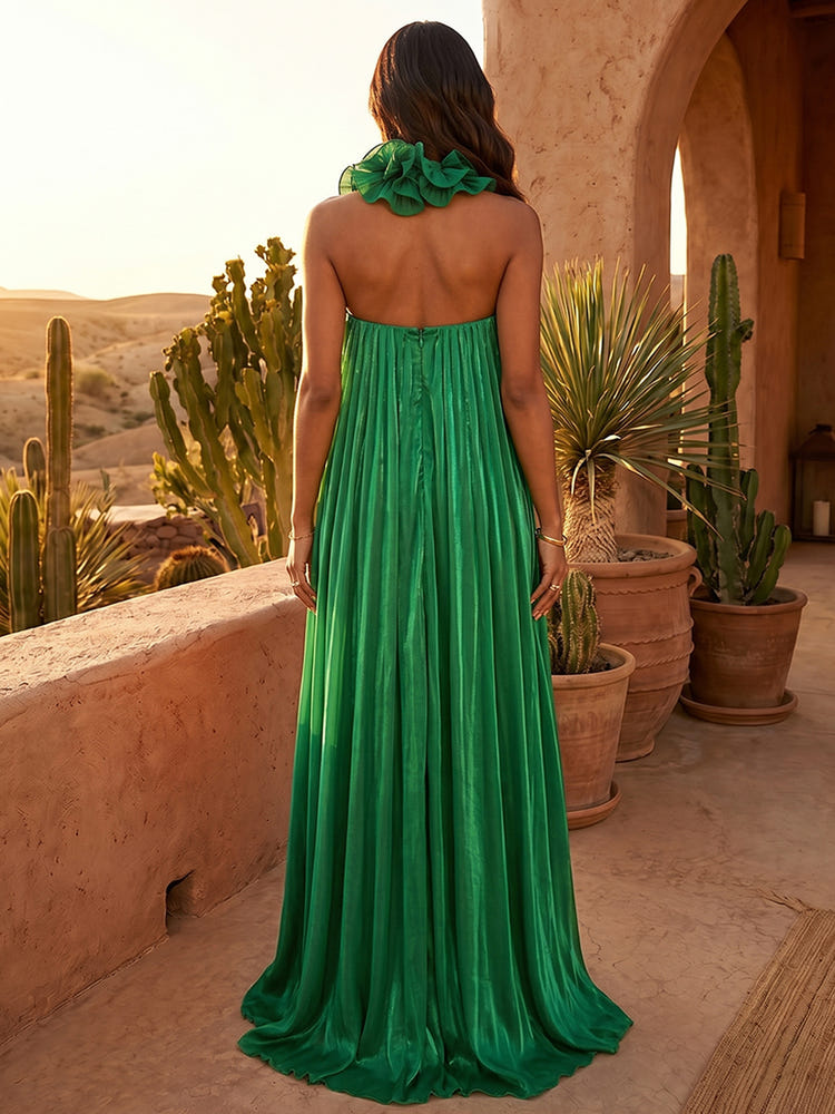 Chiffon A-Line Halter Formal Dresses with Ruffles