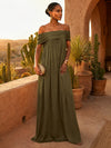 Chiffon A-Line Off Shoulder Pleated Formal Dresses