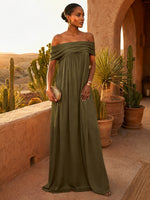 Chiffon A-Line Off Shoulder Pleated Formal Dresses