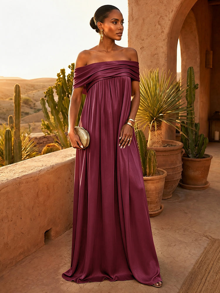 Chiffon A-Line Off Shoulder Pleated Formal Dresses