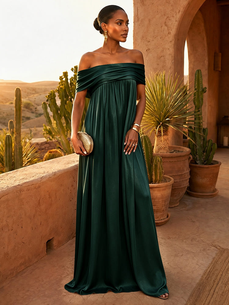 Chiffon A-Line Off Shoulder Pleated Formal Dresses