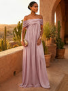 Chiffon A-Line Off Shoulder Pleated Formal Dresses