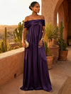Chiffon A-Line Off Shoulder Pleated Formal Dresses