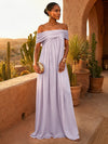 Chiffon A-Line Off Shoulder Pleated Formal Dresses