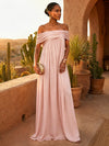 Chiffon A-Line Off Shoulder Pleated Formal Dresses