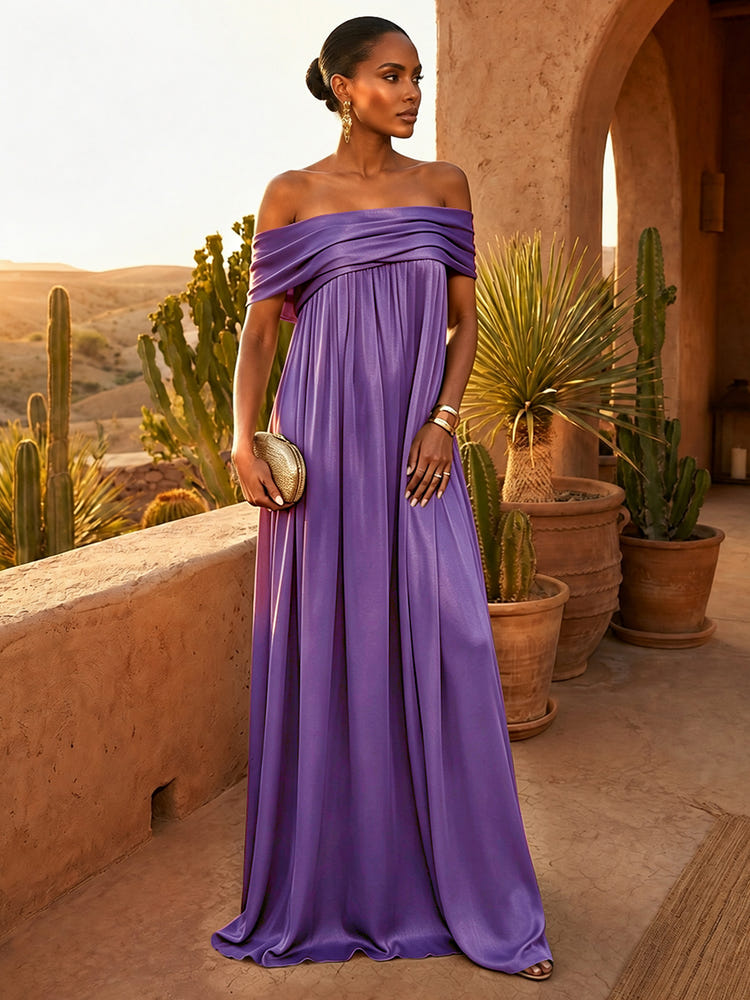 Chiffon A-Line Off Shoulder Pleated Formal Dresses