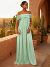Chiffon A-Line Off Shoulder Pleated Formal Dresses