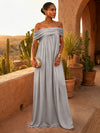 Chiffon A-Line Off Shoulder Pleated Formal Dresses