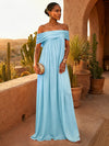 Chiffon A-Line Off Shoulder Pleated Formal Dresses