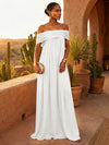 Chiffon A-Line Off Shoulder Pleated Formal Dresses