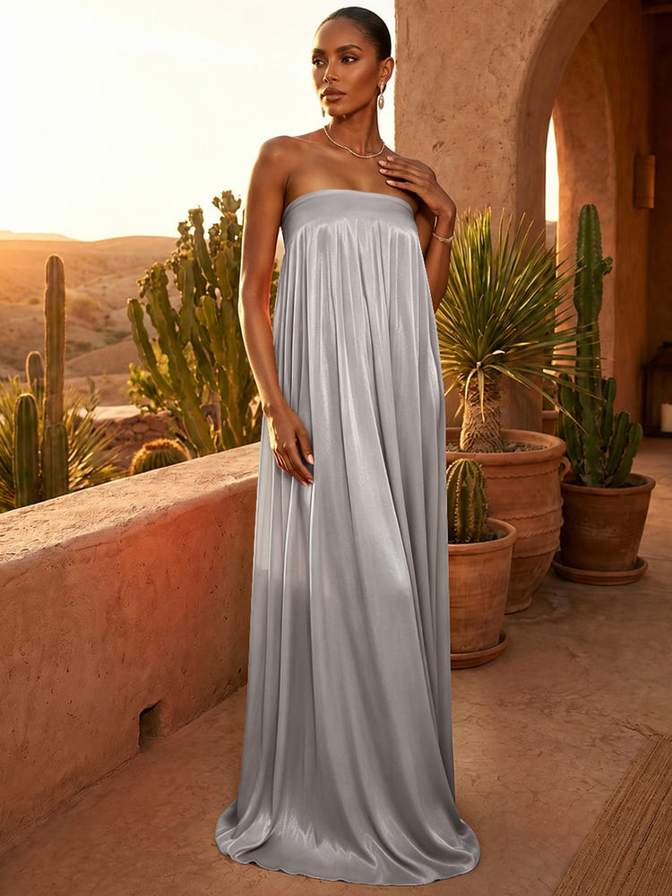 Chiffon A-Line Strapless Pleated Formal Dresses/ Tent Dresses