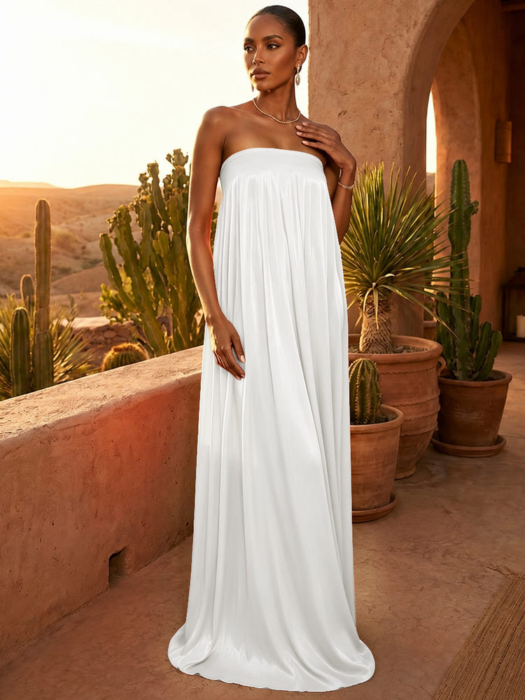 Chiffon A-Line Strapless Pleated Formal Dresses/ Tent Dresses