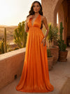 Chiffon A-Line Deep V Neck Pleated Formal Dresses