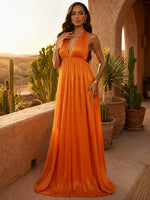 Chiffon A-Line Deep V Neck Pleated Formal Dresses