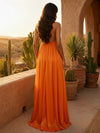 Chiffon A-Line Deep V Neck Pleated Formal Dresses