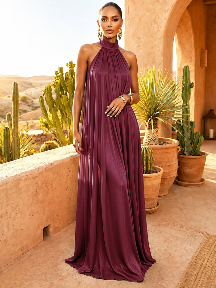 Chiffon A-Line High Neck Pleated Formal Dresses