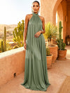 Chiffon A-Line High Neck Pleated Formal Dresses