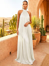 Chiffon A-Line High Neck Pleated Formal Dresses