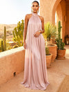 Chiffon A-Line High Neck Pleated Formal Dresses