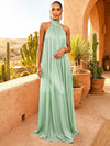 Chiffon A-Line High Neck Pleated Formal Dresses