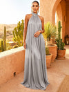 Chiffon A-Line High Neck Pleated Formal Dresses