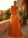 Chiffon A-Line Crew Neck Pleated Formal Dresses with Ruffles