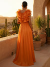 Chiffon A-Line Crew Neck Pleated Formal Dresses with Ruffles