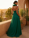 Chiffon A-Line Halter Pleated Formal Dresses with Ruffles
