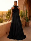 Chiffon A-Line Halter Pleated Formal Dresses with Ruffles