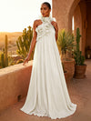 Chiffon A-Line Halter Pleated Formal Dresses with Ruffles