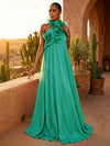 Chiffon A-Line Halter Pleated Formal Dresses with Ruffles