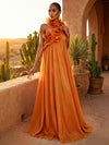 Chiffon A-Line Halter Pleated Formal Dresses with Ruffles