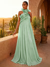 Chiffon A-Line Halter Pleated Formal Dresses with Ruffles