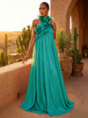 Chiffon A-Line Halter Pleated Formal Dresses with Ruffles
