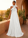 Chiffon A-Line Halter Pleated Formal Dresses with Ruffles