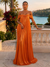 Chiffon A-Line Off Shoulder Pleated Formal Dresses with Ruffles
