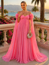 Chiffon A-Line Off Shoulder Formal Tent/ Trapeze Dresses with Long Sash