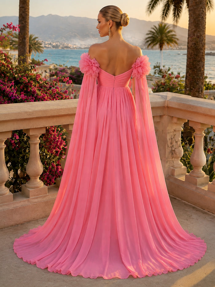 Chiffon A-Line Sweetheart Formal Tent/ Trapeze Dresses with Long Sash