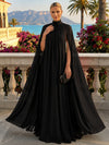 Chiffon A-Line High Neck Formal Tent/ Trapeze Dresses with Long Caps